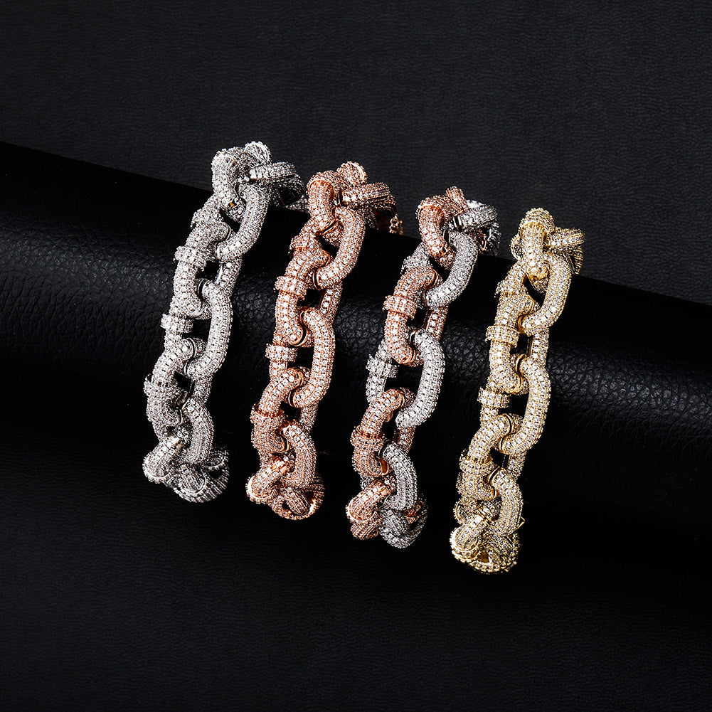 The Pipe Fitter | VVS Diamond CZ Barrel Clasp Gold Silver Two Tone Hip Hop Bracelets