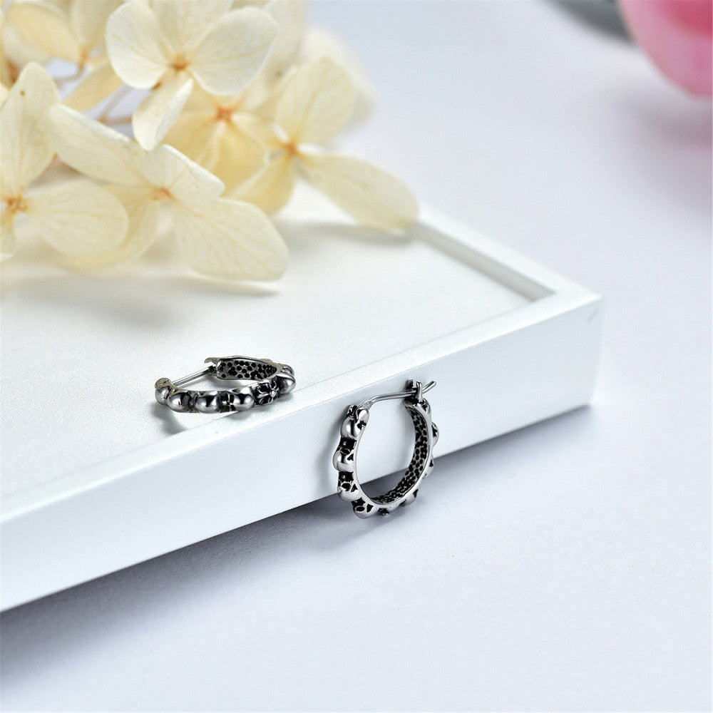 Mens No Fade Stainless Steel Skull Hoop Hip Hop Street Wear Earrings