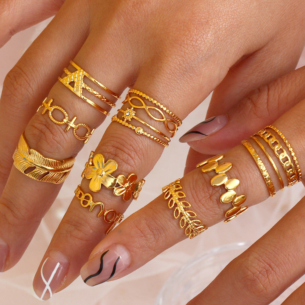 18k Gold Bohemian Elegant French Flower Stainless Steel Waterproof Rings