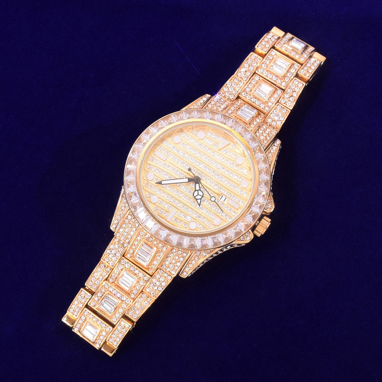 Mens Flooded Iced Baguette Bezel Big Business Hip Hop Wrist Watch