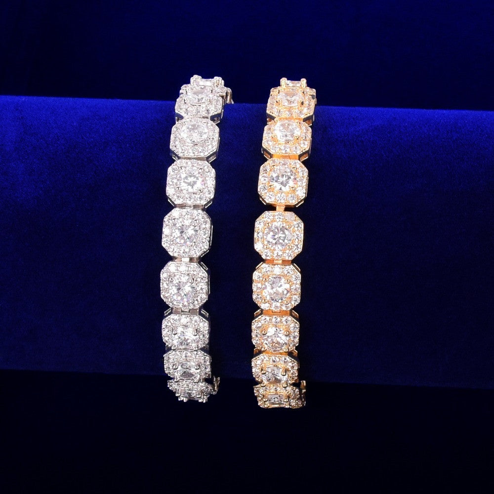 Iced Squares | 24k .925 Silver 9mm Square Cut Center Stone Hip Hop Bracelet
