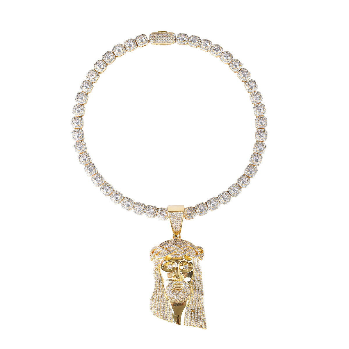 Big Boy Spiritual Swag Solid Back Jesus Head Piece 3A Bling Hip Hop Chain Pendant