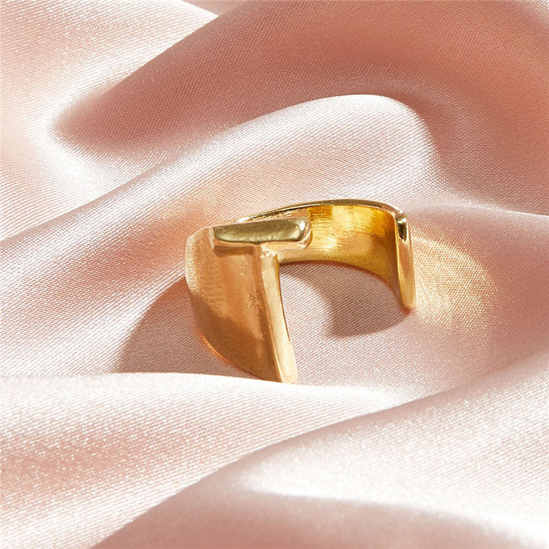Ladies 18k Gold Initial Letter Adjustable Open Size personality Rings