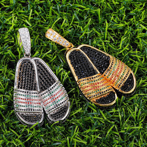 Hip Hop White Gold 18k Gold G Slippers AAA Micro Pave Flooded Ice Pendants