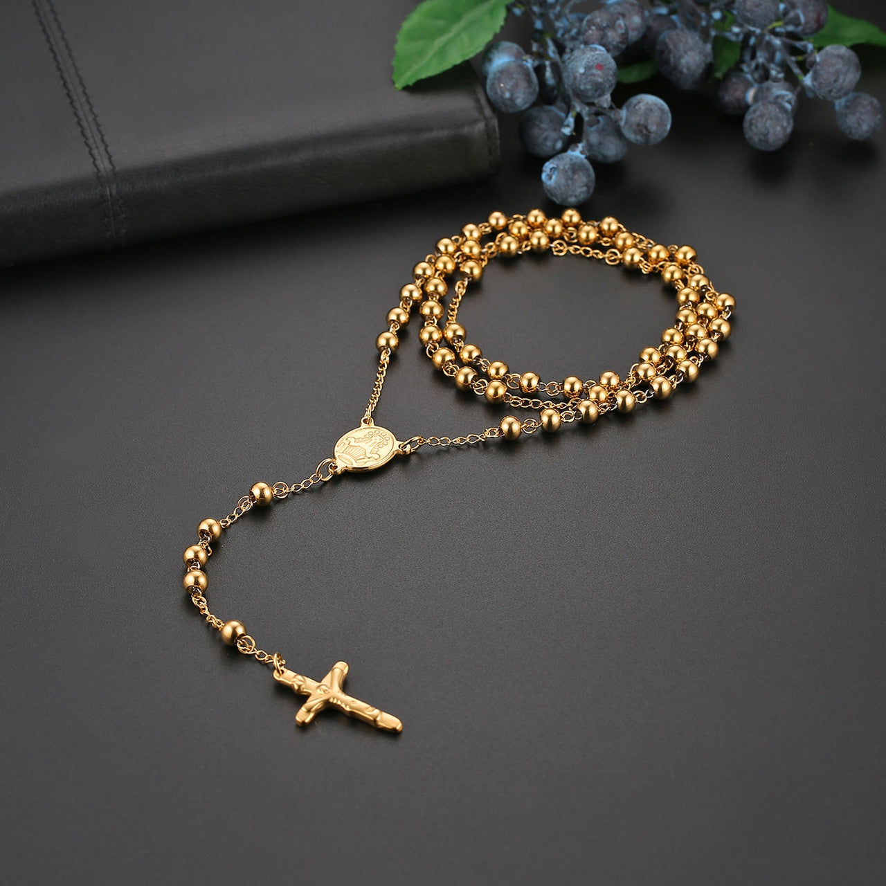Vintage Look Classic Style Stainless Steel No Fade Rosary Beads Jesus Christ Crucifix Cross Pendant