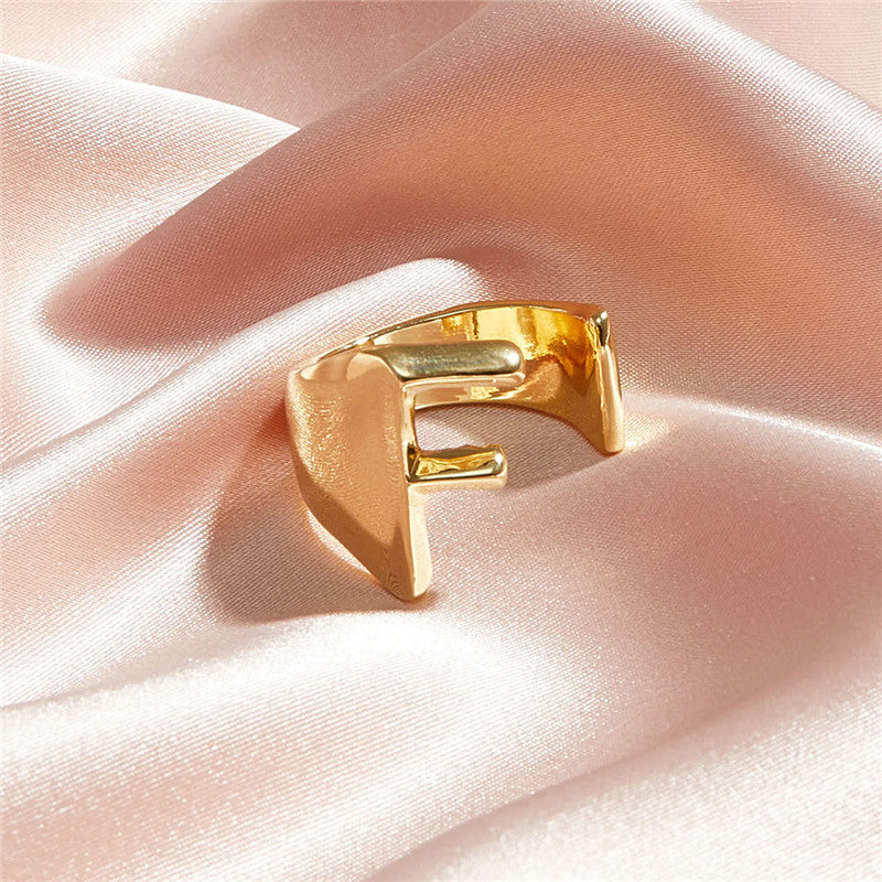 Ladies 18k Gold Initial Letter Adjustable Open Size personality Rings
