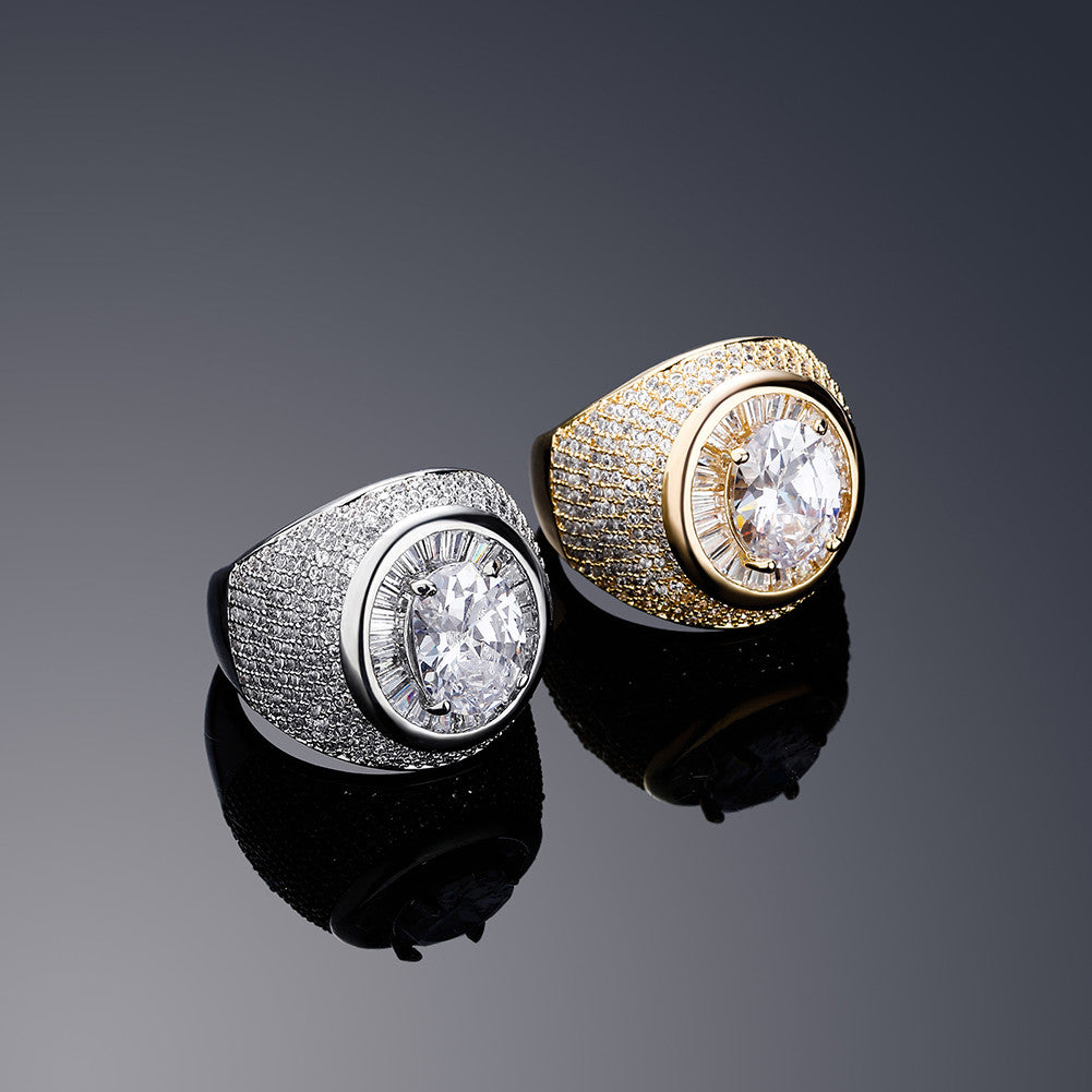 Mens Flooded Ice Center Stone Hip Hop 14k 925 Silver Rings