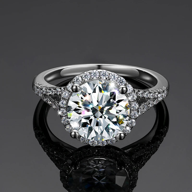 Ladies 3CT Genuine VVS Lab Diamond 9mm Round Cut Double Halo 925 Sterling Silver Rings