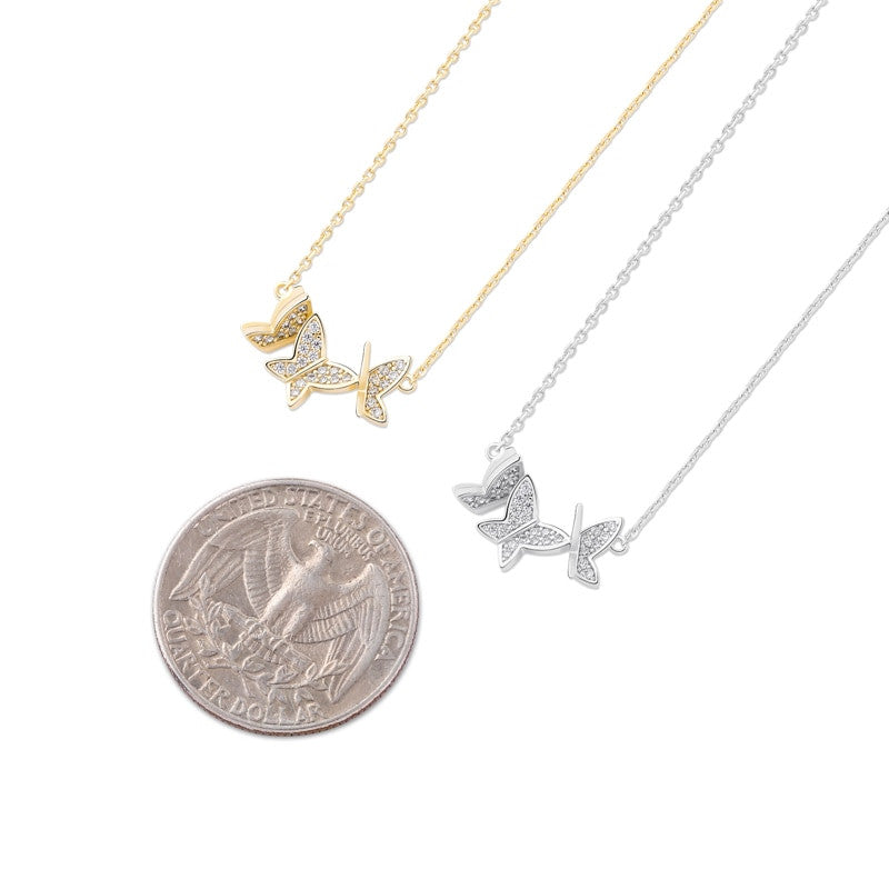 Ladies 925 Sterling Silver Butterfly 3D Flying Butterfly Pendant Chain Necklace
