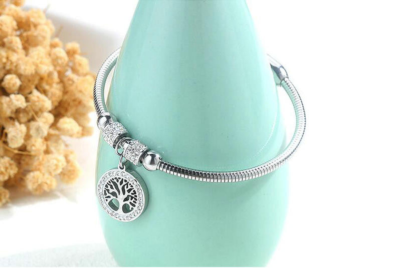 Ladies Tree Of Life Mother Earth No Fade Stainless Steel Gold Silver Rose Bangle Bracelet