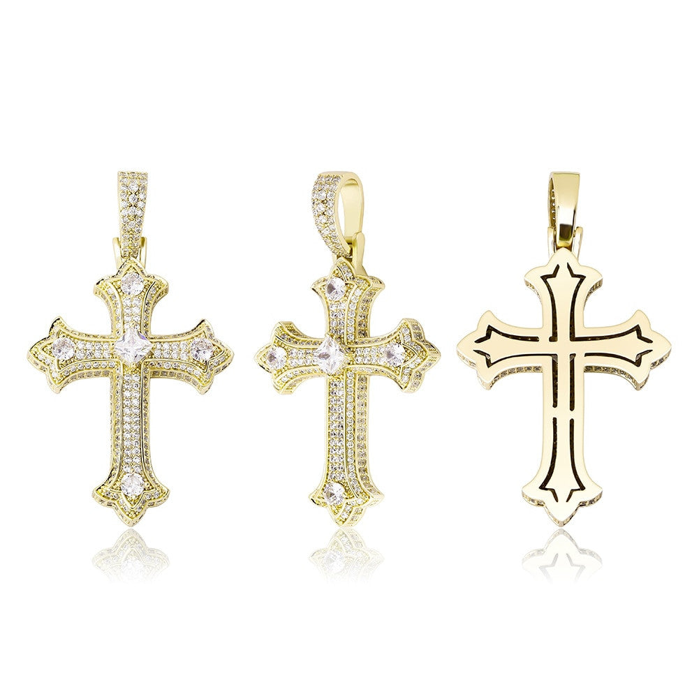 Ancient Of Days 14k Yellow White Rose Gold Princess Cut Flooded Ice Hip Hop Cross Pendant