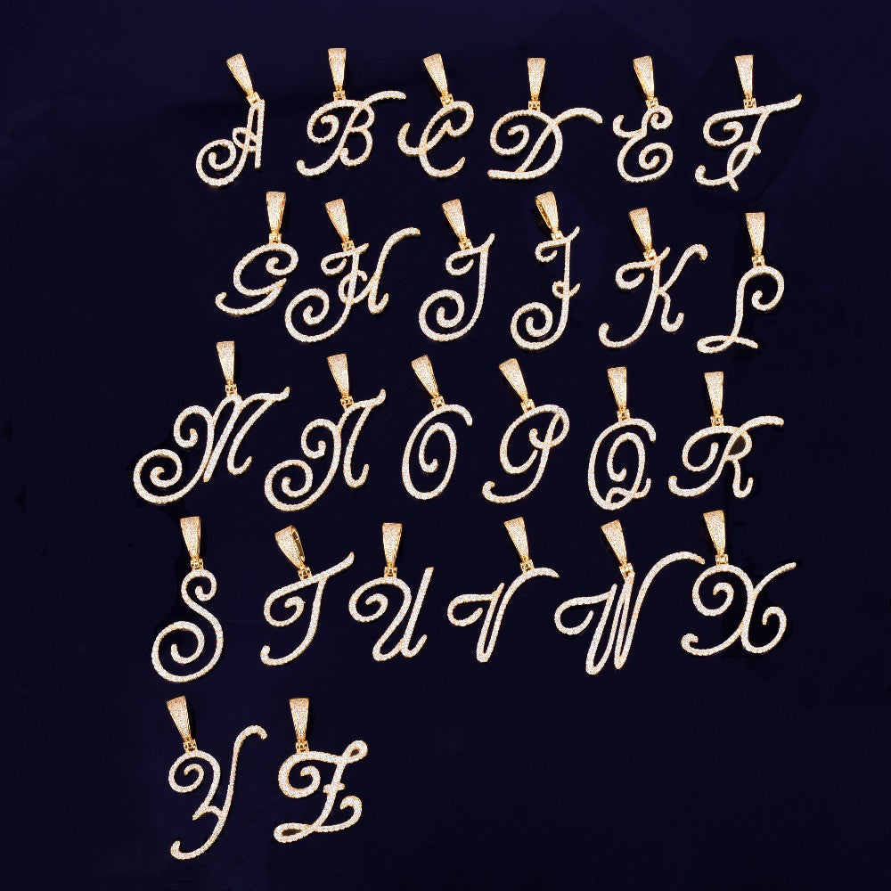 Clustered Script | VVS Diamond CZ Stone Scripted Letter Nameplate Necklace