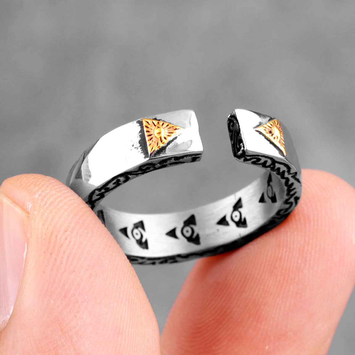 Mens No Fade Stainless Steel All Seeing Eye Illuminati Pyramid Street Wear Rings