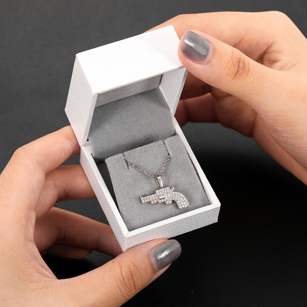 Solid 925 Silver Genuine VVS Diamond Wild West Revolver Hip Hop Pendant Chain Necklace