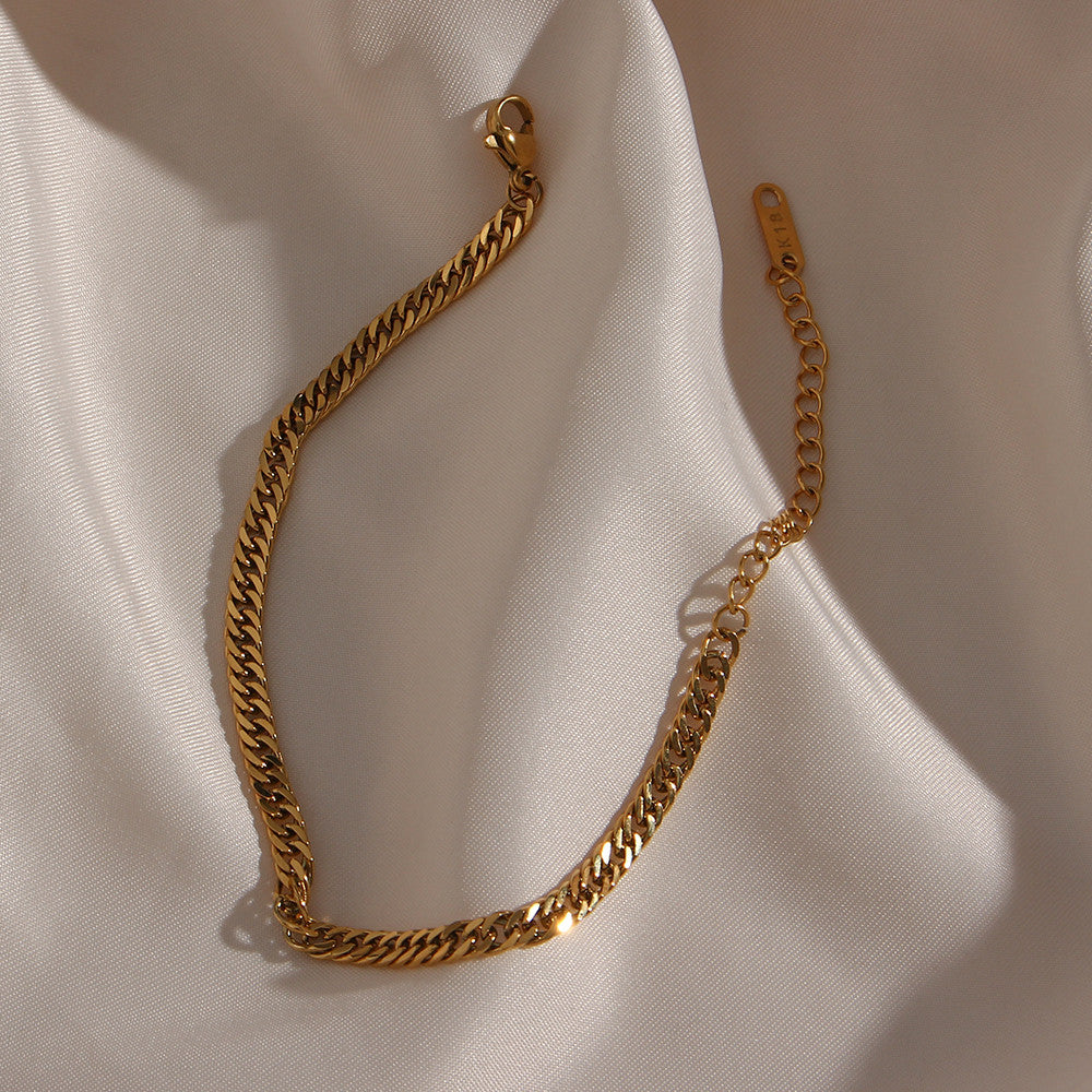 18k Gold Miami Cuban Link 316L Stainless Steel Bracelets Anklet Necklace Tarnish Free Set