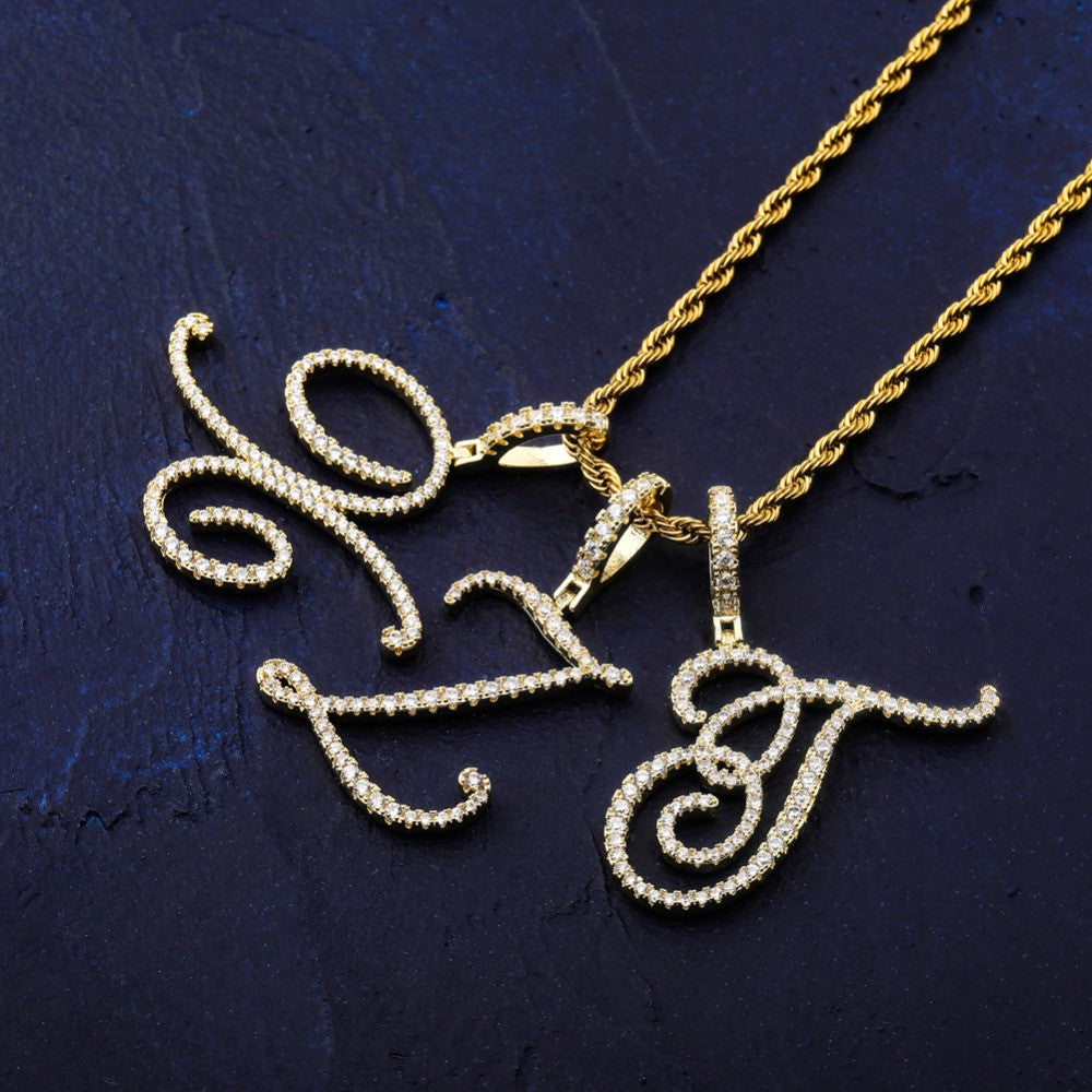 Cursive Ice | Style A-Z Cursive Letter VVS Diamond CZ Initial Name Pendant Necklace