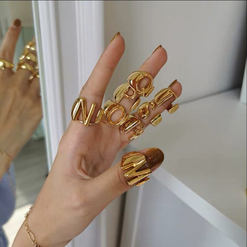 Ladies 18k Gold Initial Letter Adjustable Open Size Rings