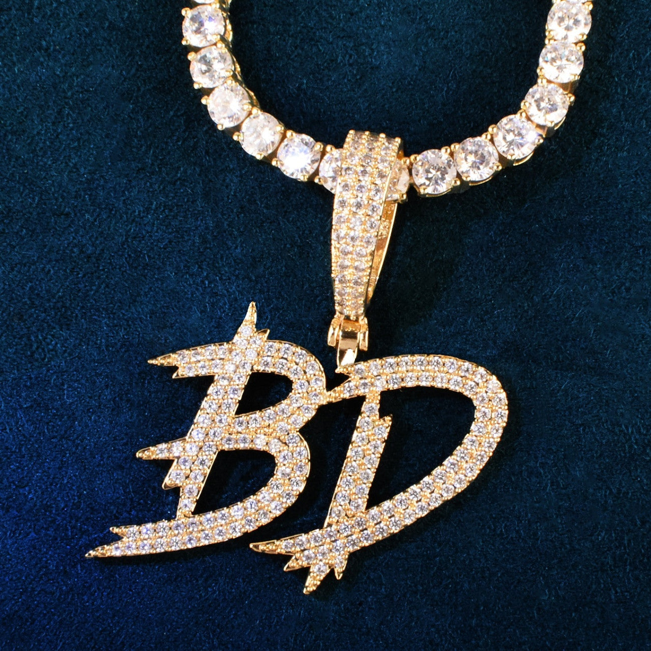Frozen Ice 24k 925 Script Letters Initial Custom Made Hip Hop Chain Necklace