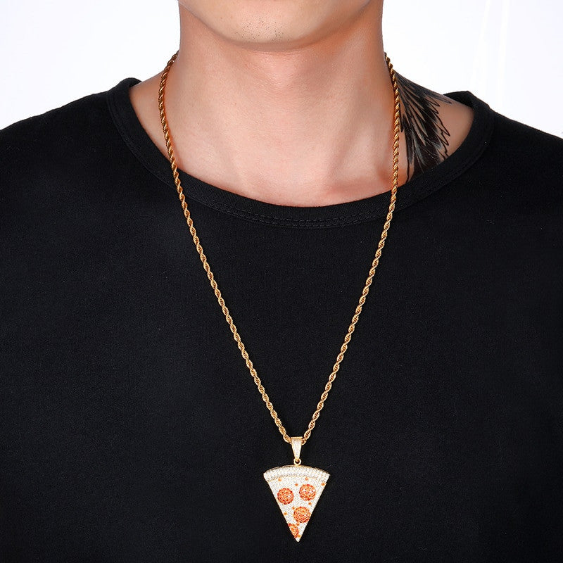 Hip Hop Full AAA Micro Pave Simulate Diamond Slice of the Pie Pizza Hip Hop Pendant Chain Necklace