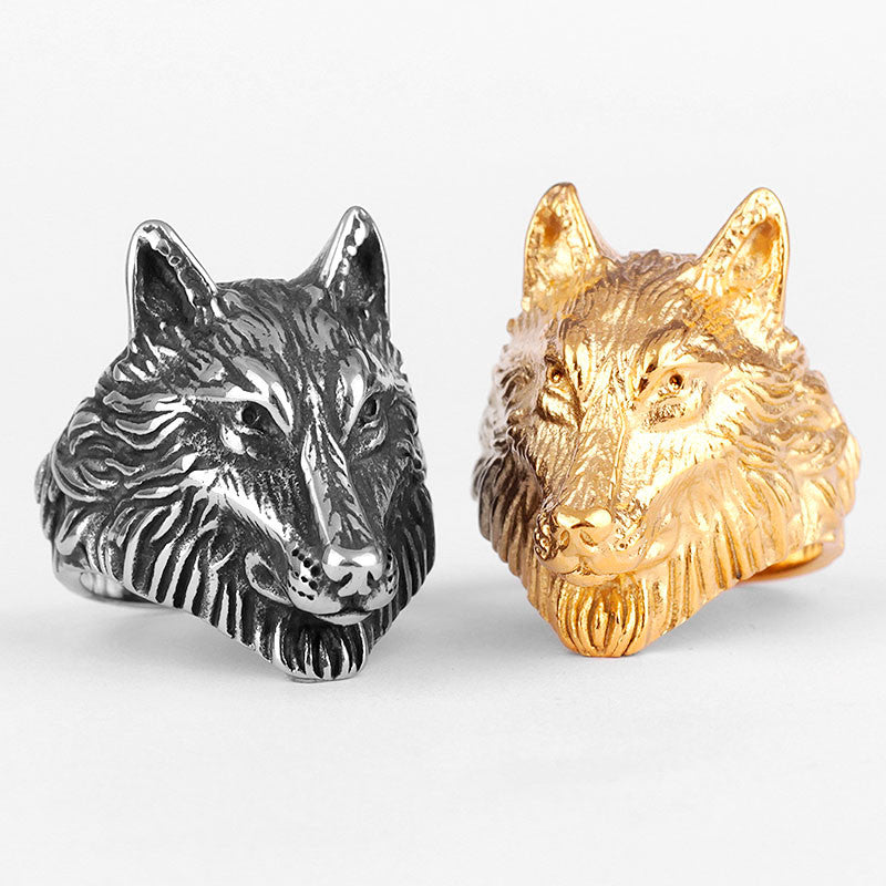Mens Alpha Dog 14k Gold Silver No Fade Stainless Steel Wolf Street Wear Rings