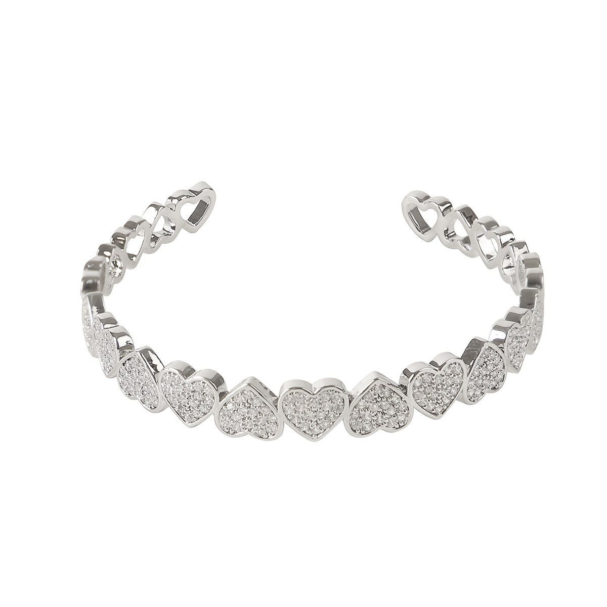 Ladies Adjustable Bling Platinum Rose Yellow Gold Bangle Flooded Ice Heart Bracelet