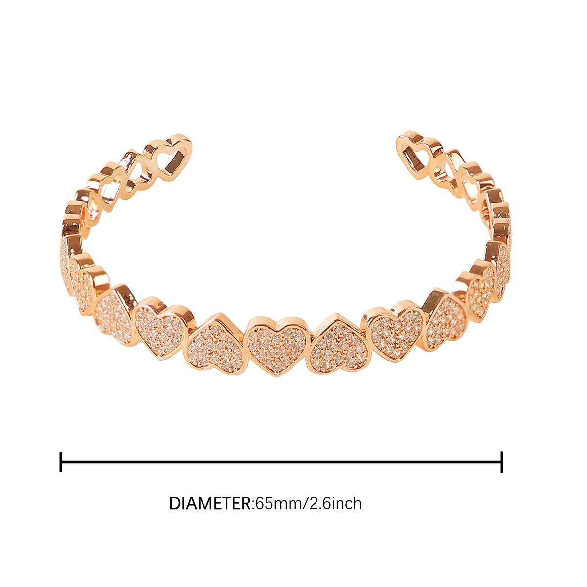 Ladies Adjustable Bling Platinum Rose Yellow Gold Bangle Flooded Ice Heart Bracelet