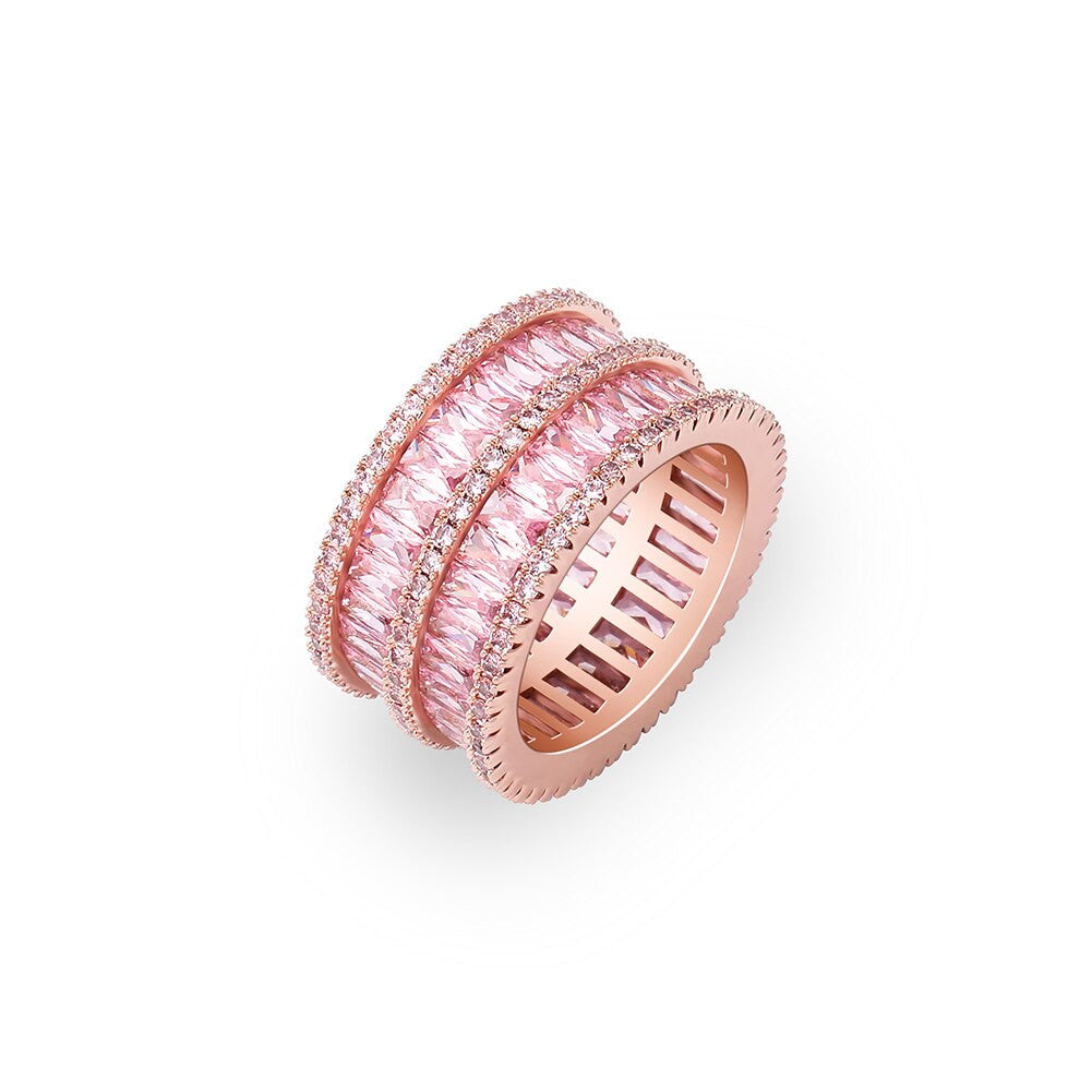 Flooded Ice Double Stack 2 Row Baguette Hip Hop Rings