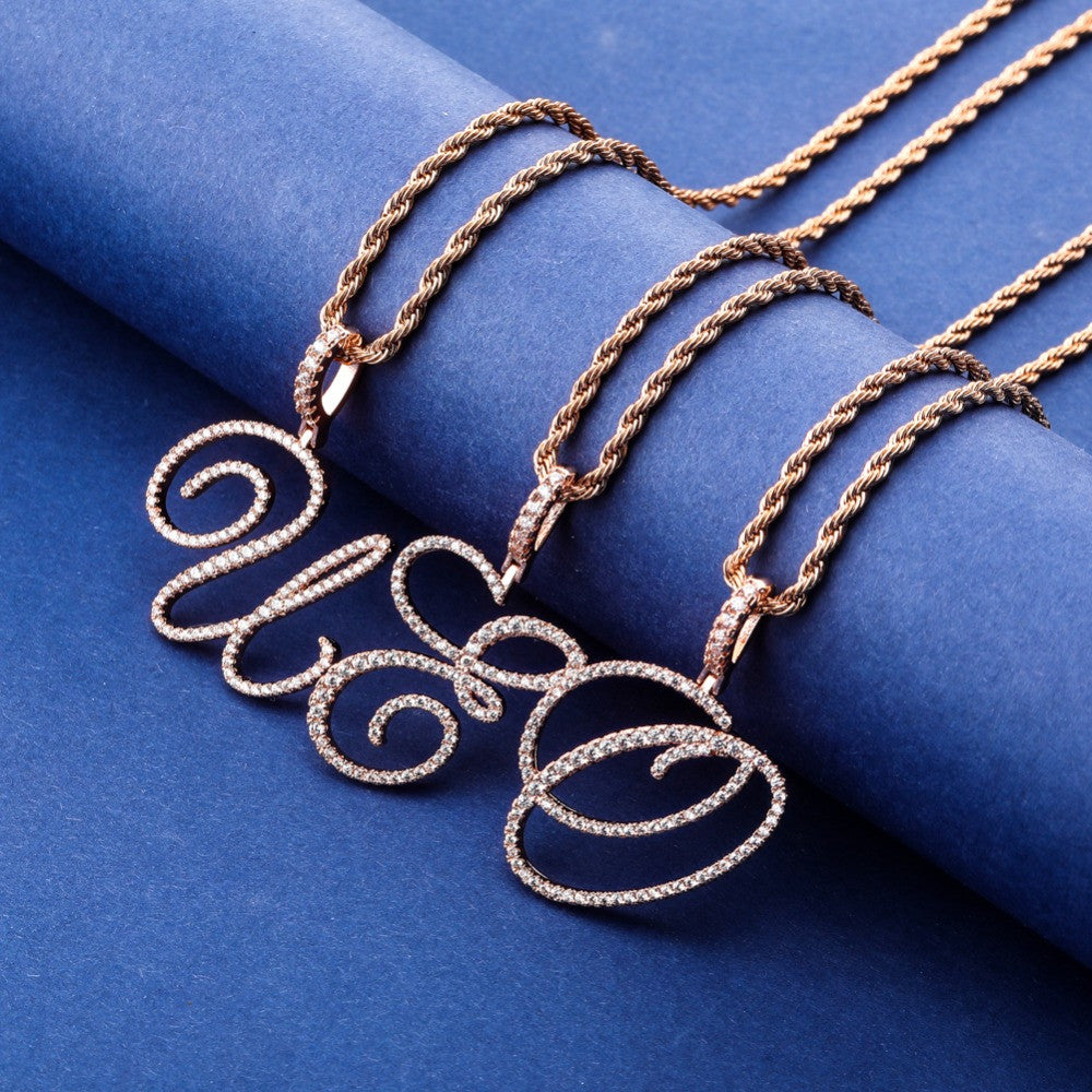 Cursive Ice | Style A-Z Cursive Letter VVS Diamond CZ Initial Name Pendant Necklace