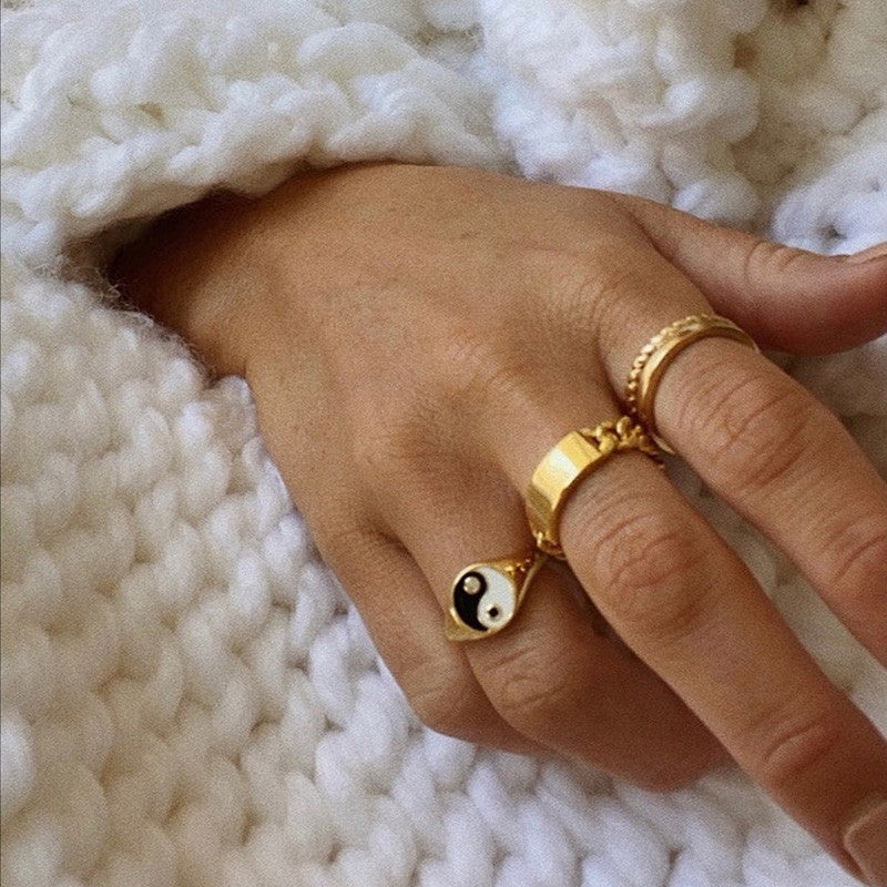 18k Gold Stainless Steel Timeless Classic Ying Yang Balance Waterproof Rings