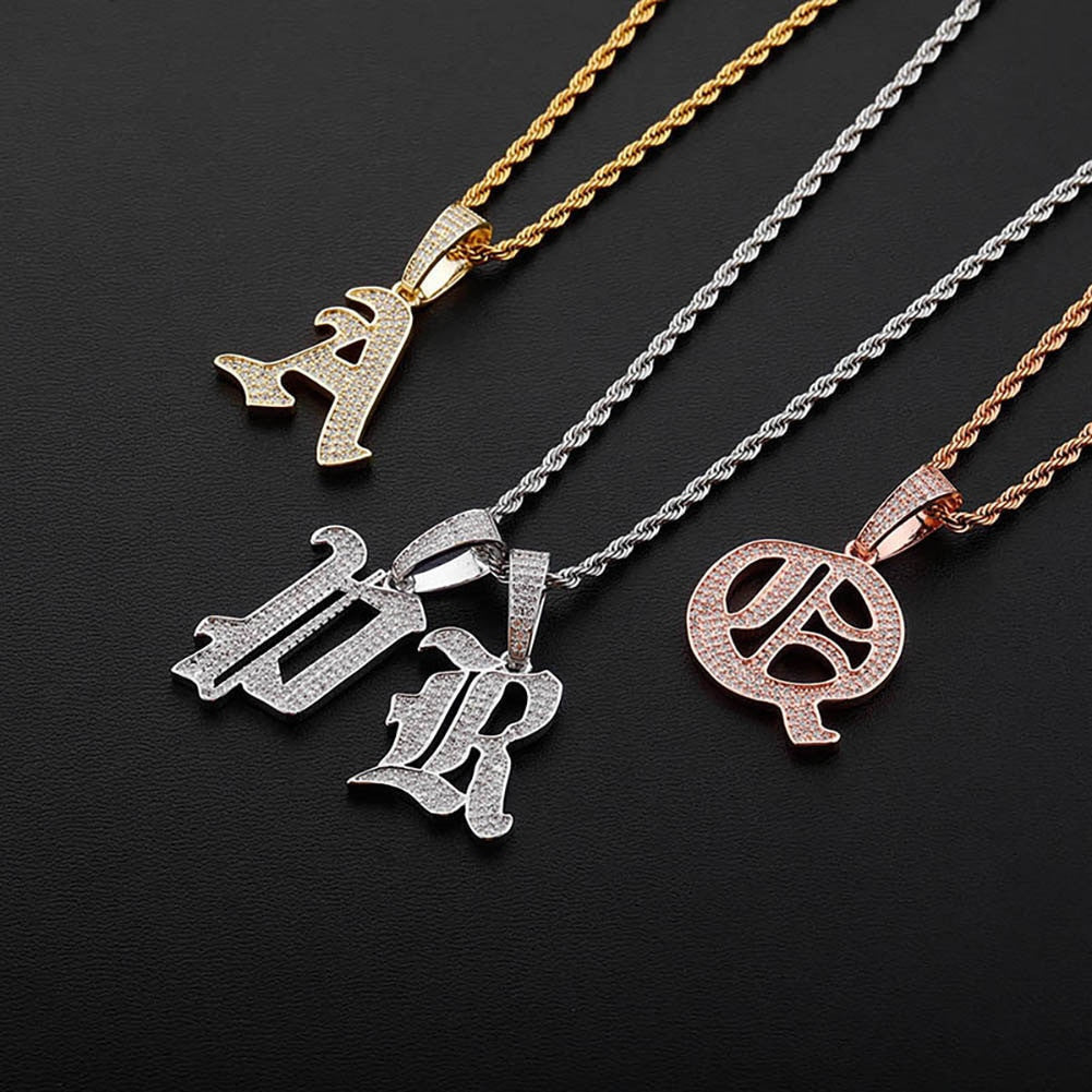 Old English 14k Rose Gold 925 Silver Hip Hop Street Rock Bling Initial Pendants