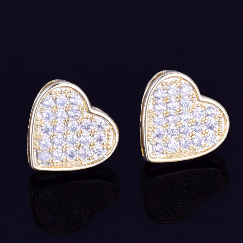 Heart-Shaped | 18k Gold Silver Stud VVS CZ Prong Set Bling Stone Screw Back Earrings