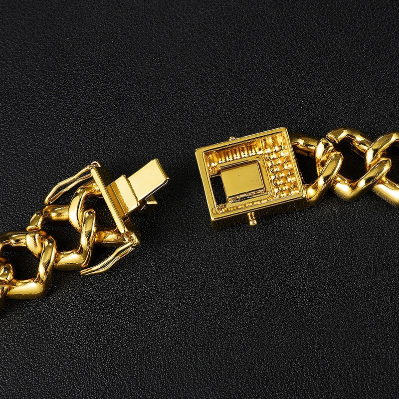 Square Cut 18k Gold .925 Silver Designer Cuban Link Chain Bracelet Set