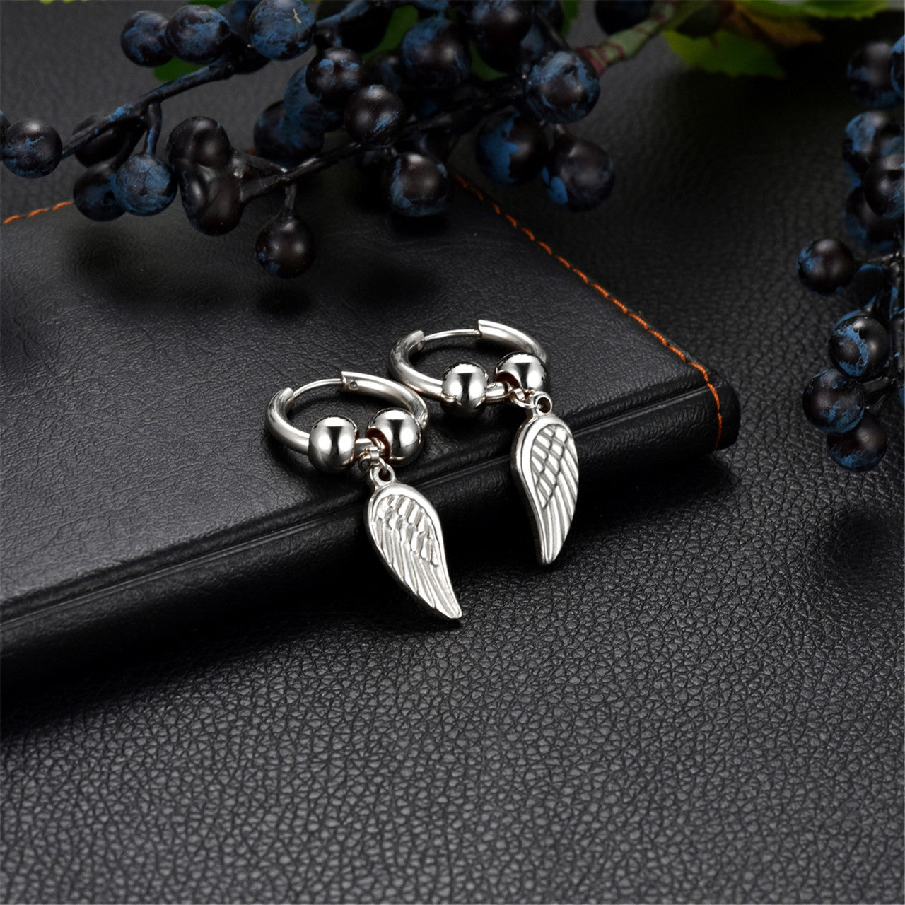 14k Rose Gold Rainbow Color Angel Wings Huggie Style Hoop Stainless Steel High Fashion Earrings