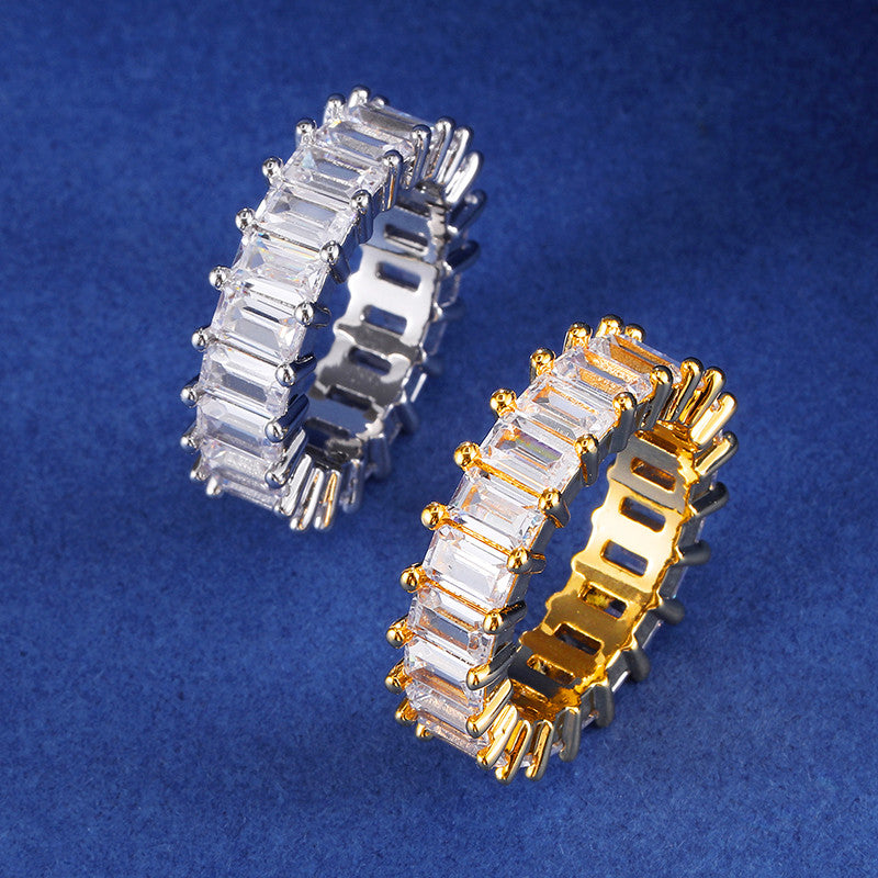 Mens Hip Hop AAA Princess Cut Bust Down Flooded Ice 14k Gold 4 Prong Set Rings