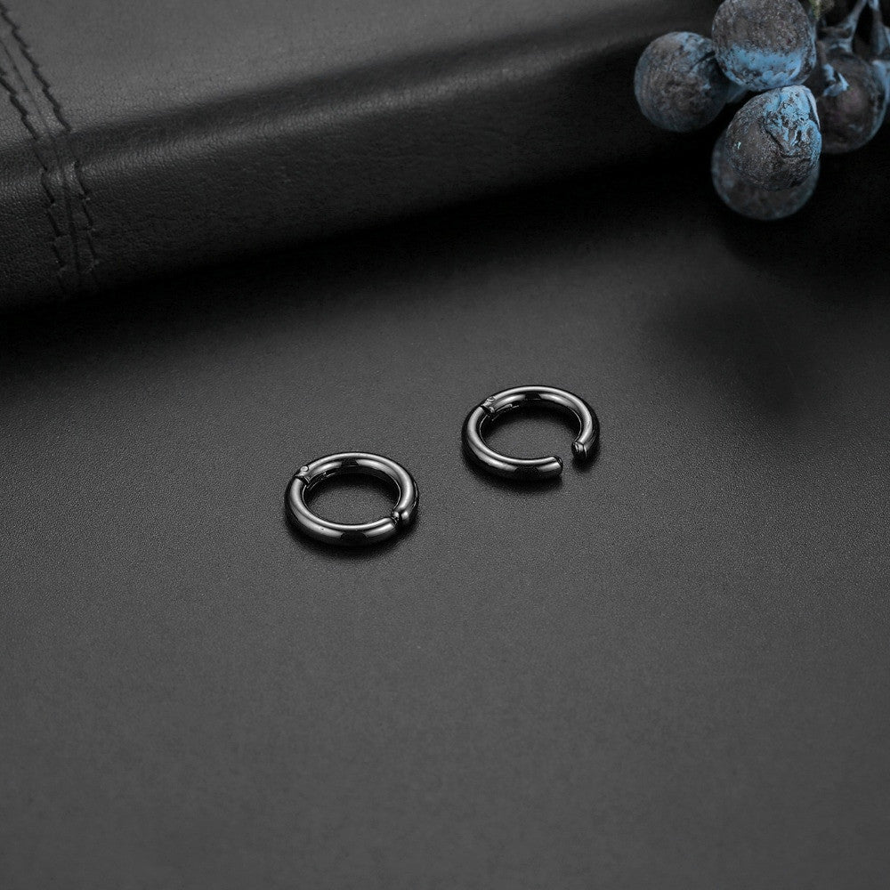 Non Piercing Black Silver Gold over Stainless Steel Circle Round Ear Clip Earrings