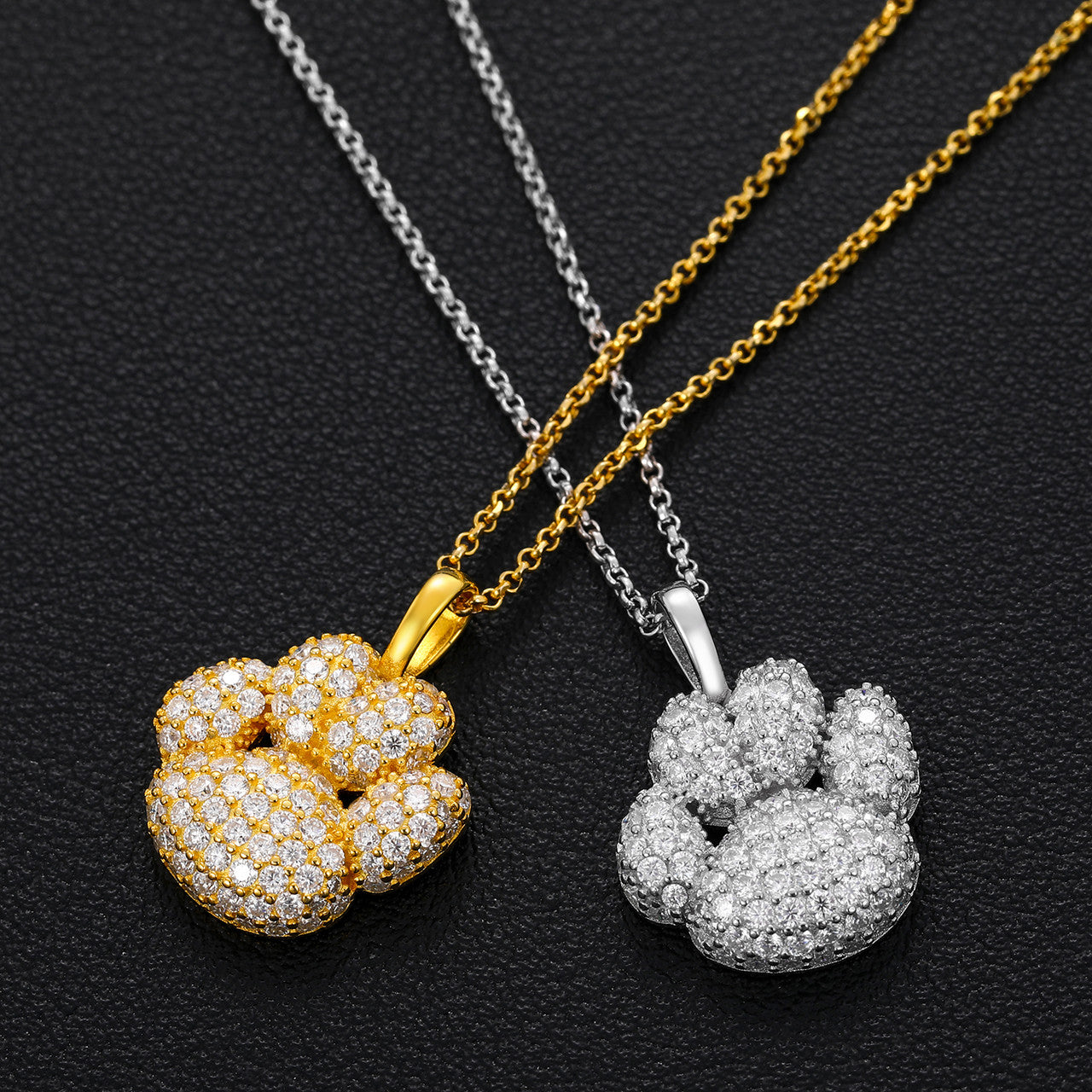 Genuine Diamond Paw Print Solid Sterling Silver Hip Hop Pendant Chain Necklace