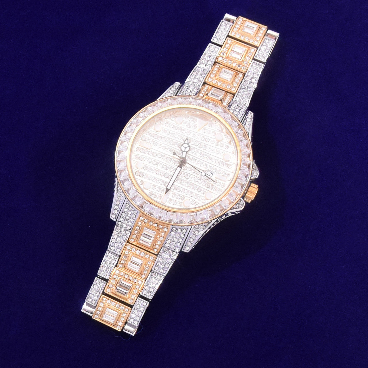 Mens Flooded Iced Baguette Bezel Big Business Hip Hop Wrist Watch