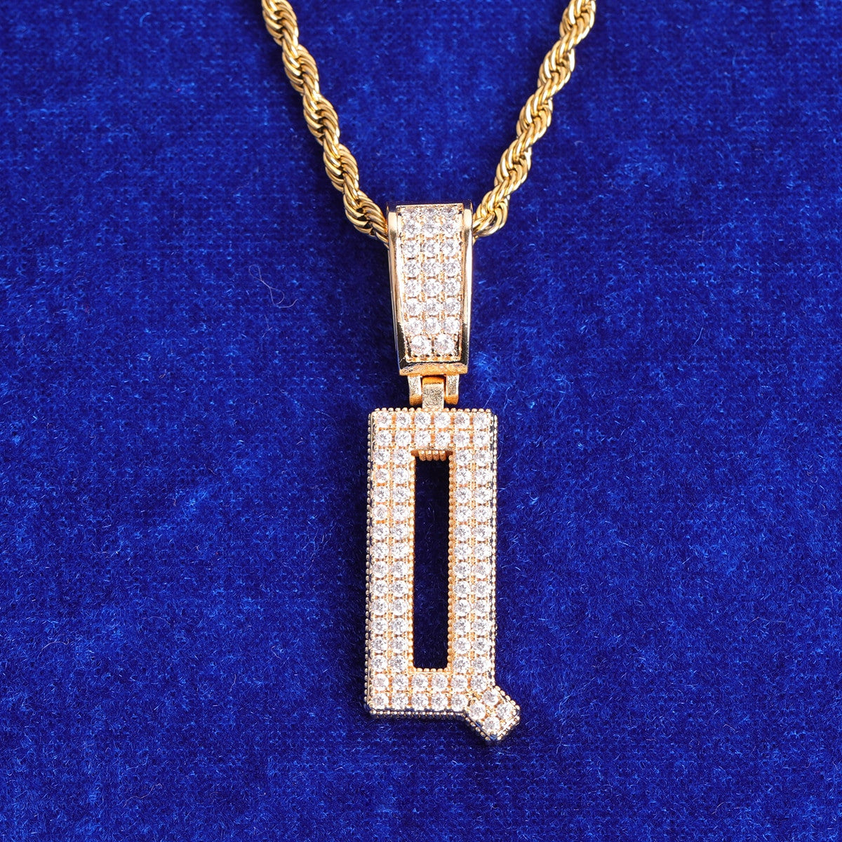 GQ-ICED | VVS Diamond CZ Flooded Ice Hip Hop Initial Pendant Chain Necklace