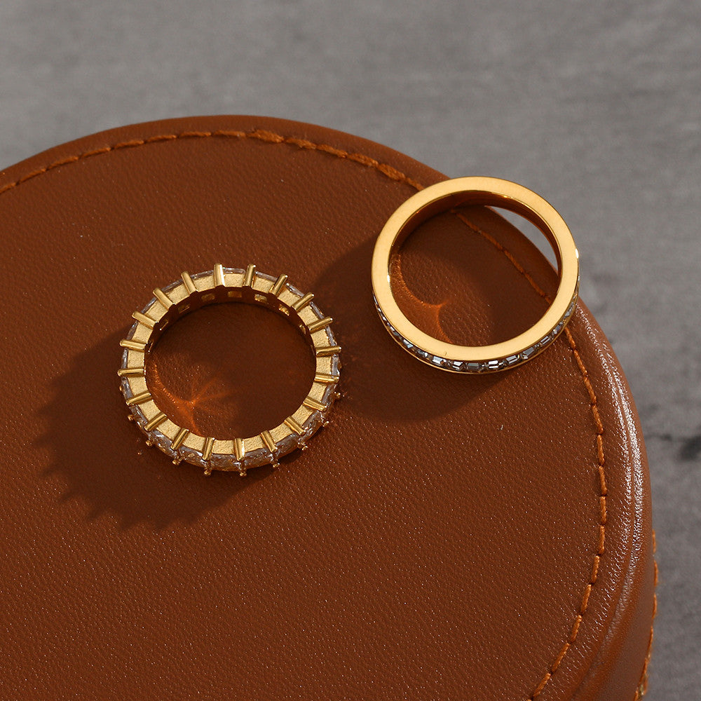 18k Gold 3A Clear CZ Paved Titanium Steel Waterproof Bling Bling Rings