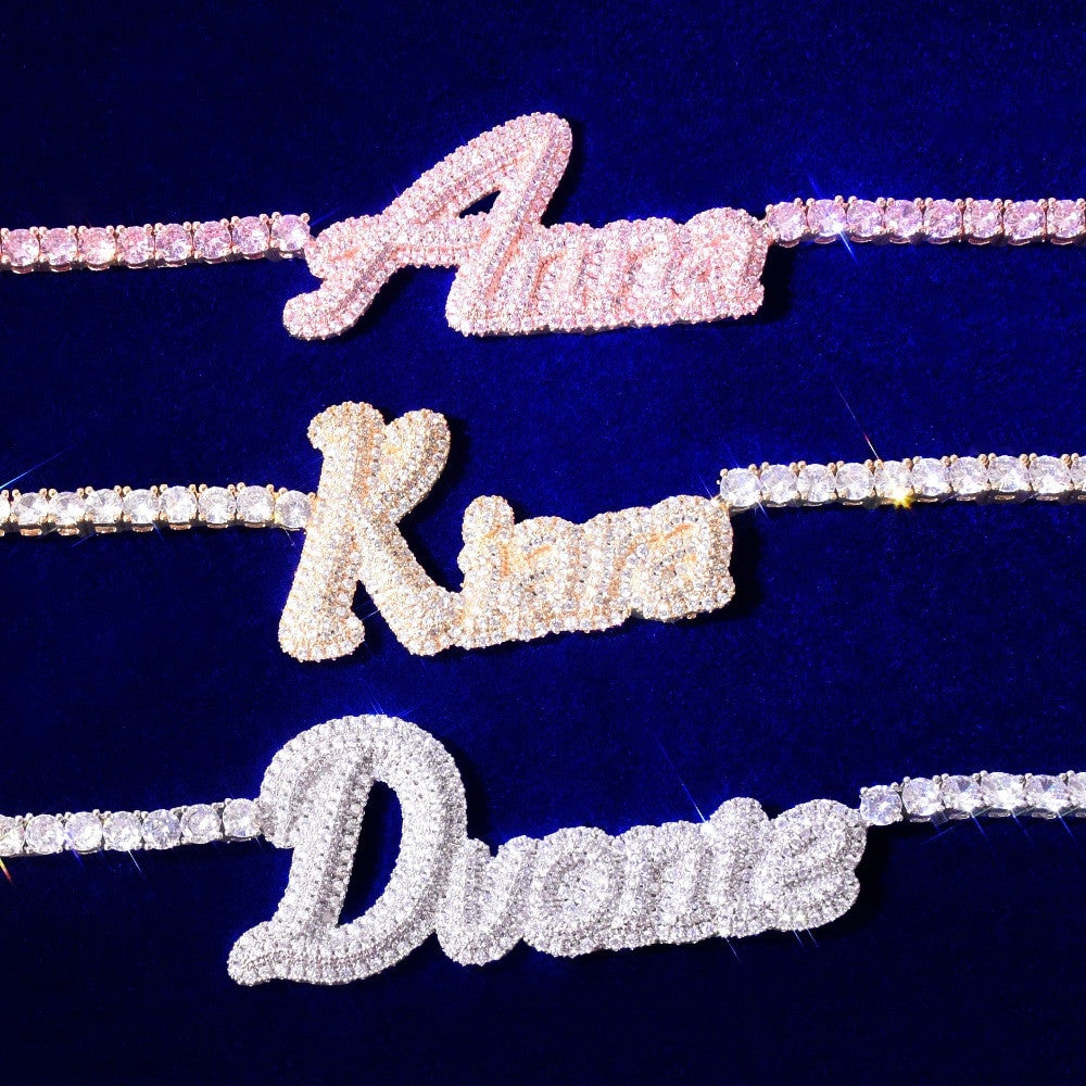 AAA Micro Pave Close Cut Custom Name 18k Silver Rose Gold Hip Hop Pendants