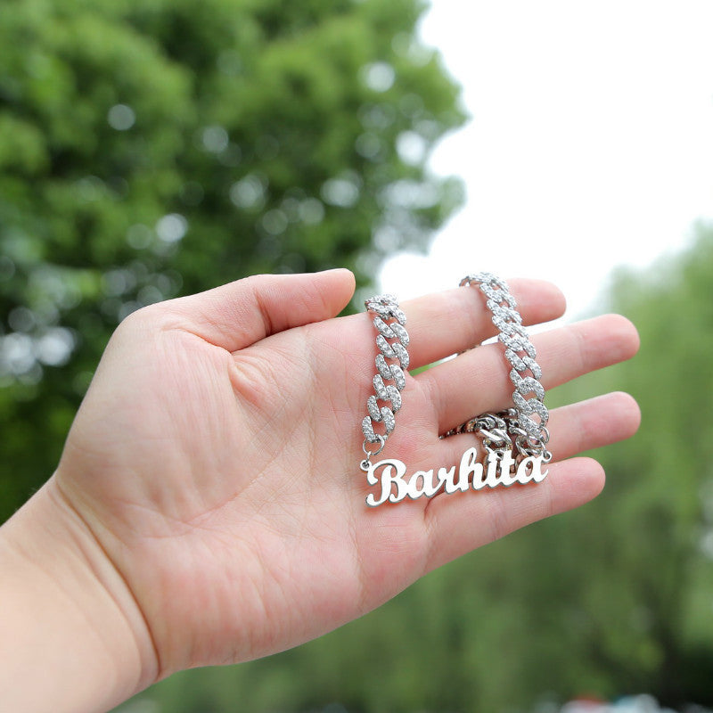 The Princess | VVS Diamond CZ Iced Cuban Link Cursive Letter Initial Name Necklace