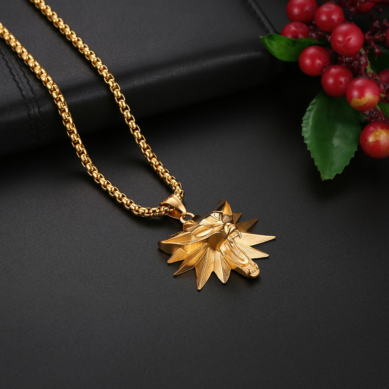 Mens No Fade Stainless Steel Alpha Wolf Vintage Pendant Chain Necklace