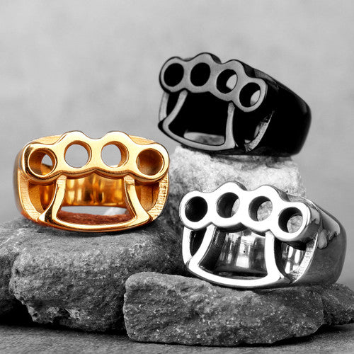 Mens No Fade 316L Stainless Steel Brass Knuckles Street Wear Hip Hop Rings