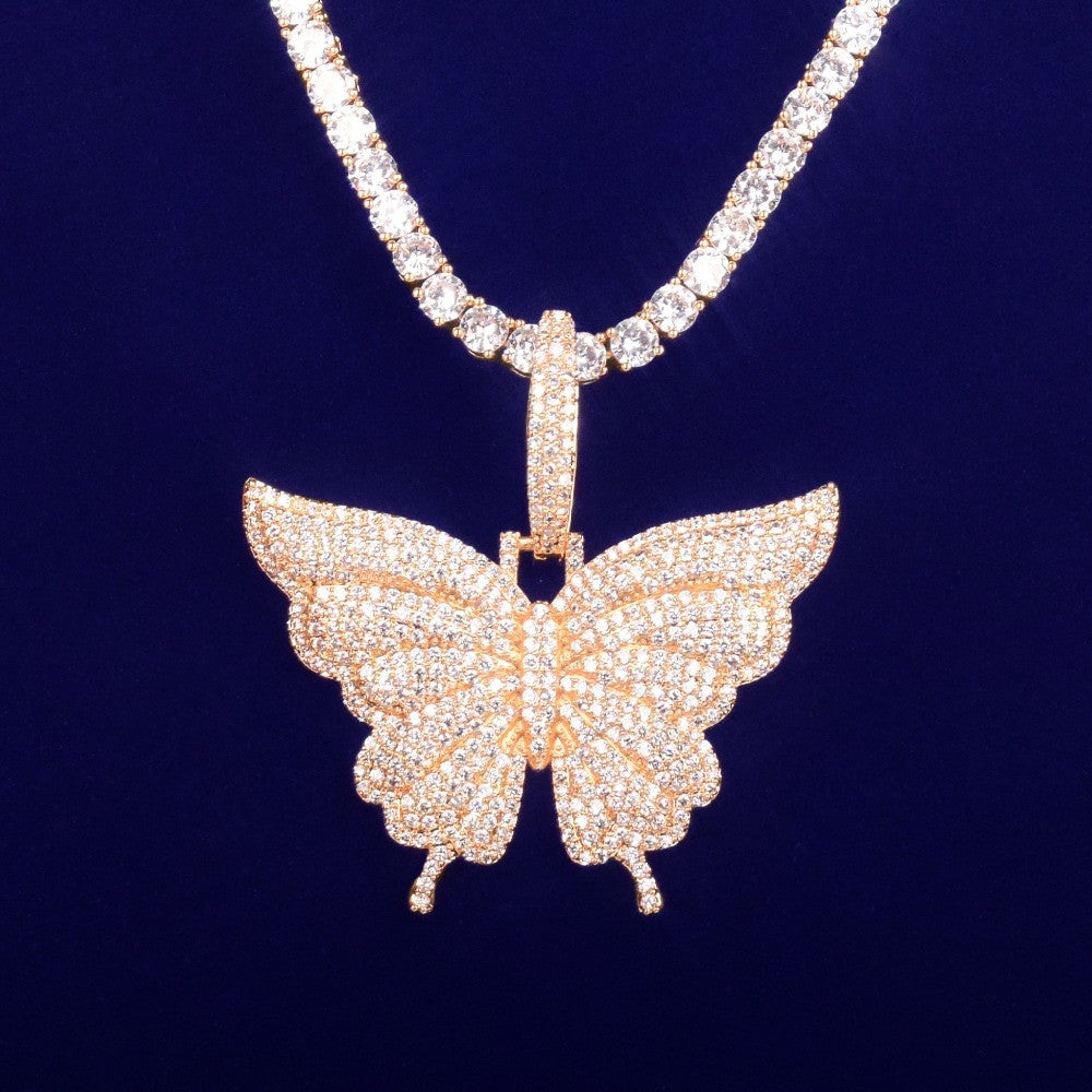 Beautiful Butterfly AAA Micro Pave 18k Rose Gold 925 Silver Chain Necklace