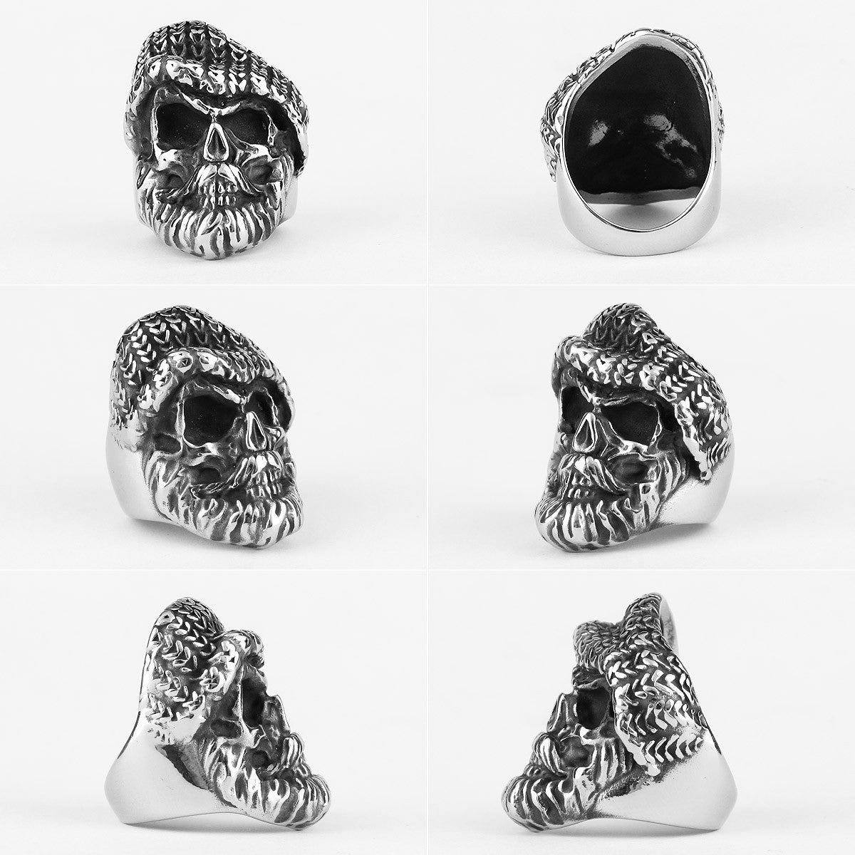 Mens 316L Stainless Steel Undead Bikers Bandanna Knitted Hat Street Wear Rings