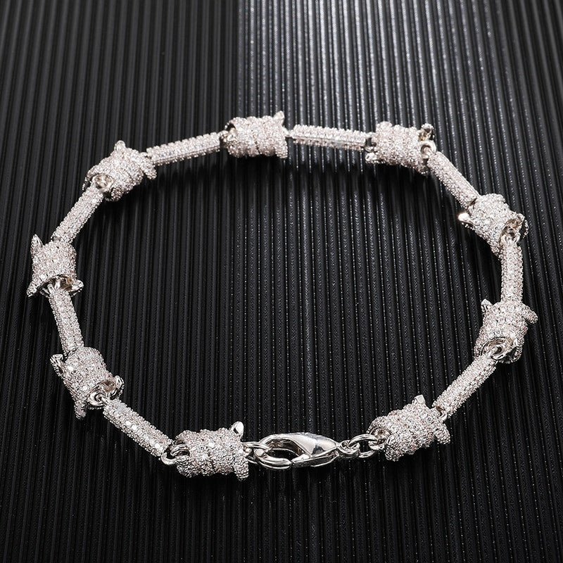 White Gold AAA Flooded Ice Barbed Wire Bracelet
