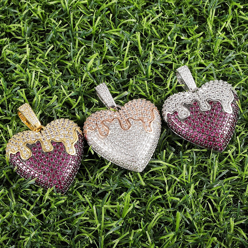 Flooded Ice Covered Heart Solid Back Hip Hop Pendant Chain Necklace