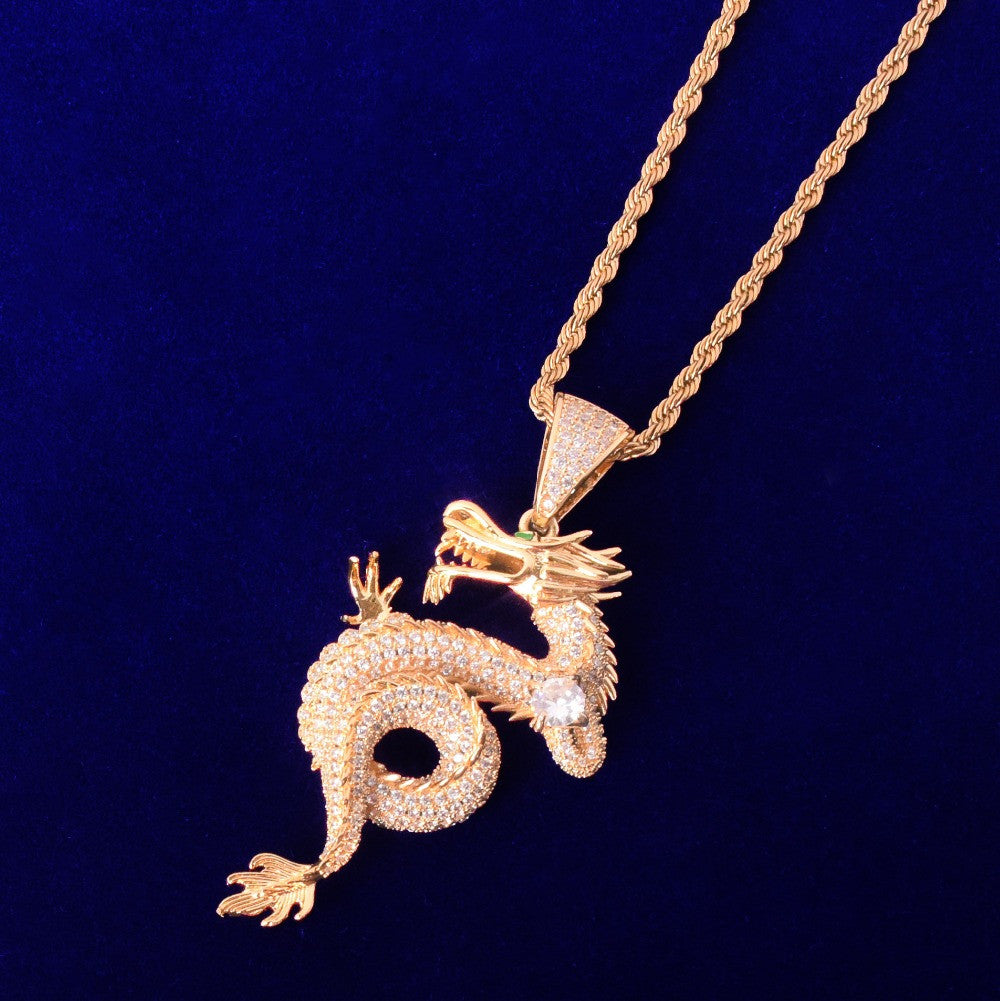 The Dragon's Temple | VVS Diamond CZ Coiled Flooded Ice Dragon Pendant
