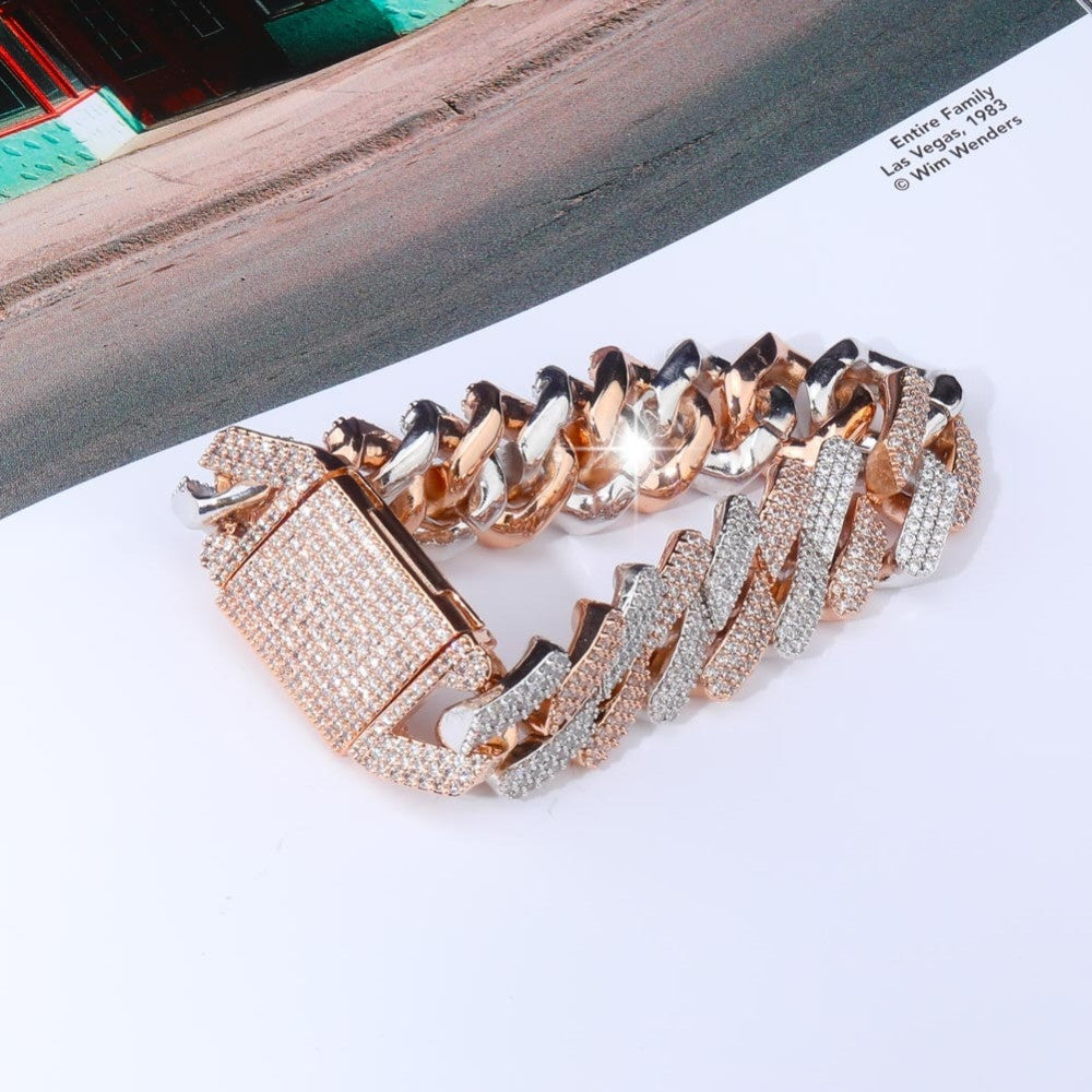 True Micro Paved Flooded Ice Big Box Clasp 20mm  Miami Cuban Link Hip Hop Bracelets