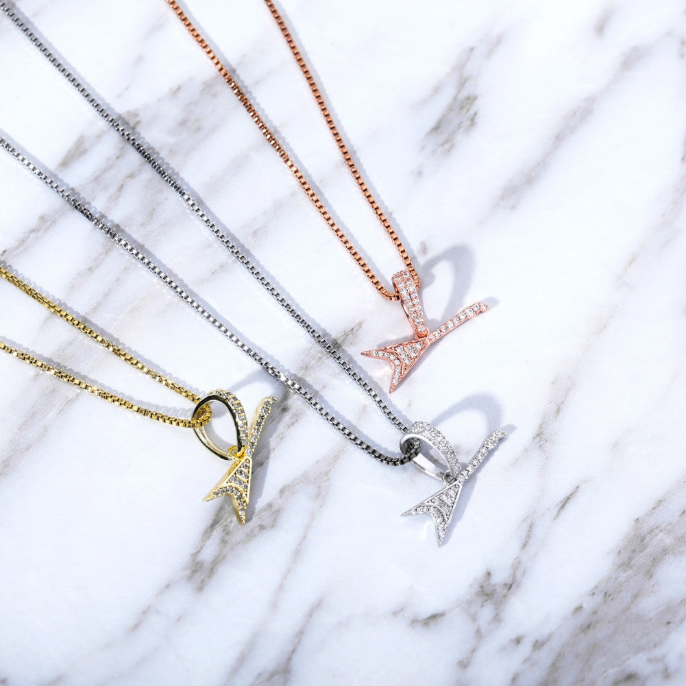 White Rose Gold Silver 925 Sterling Silver 80's Rocker Guitar Street Rock Micro Pendant Chain Necklace